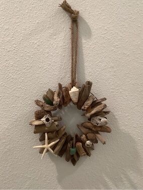 Driftwood Art, Driftwood Wreath With Seashells, Starfish, Sea Glass , Wall Art
